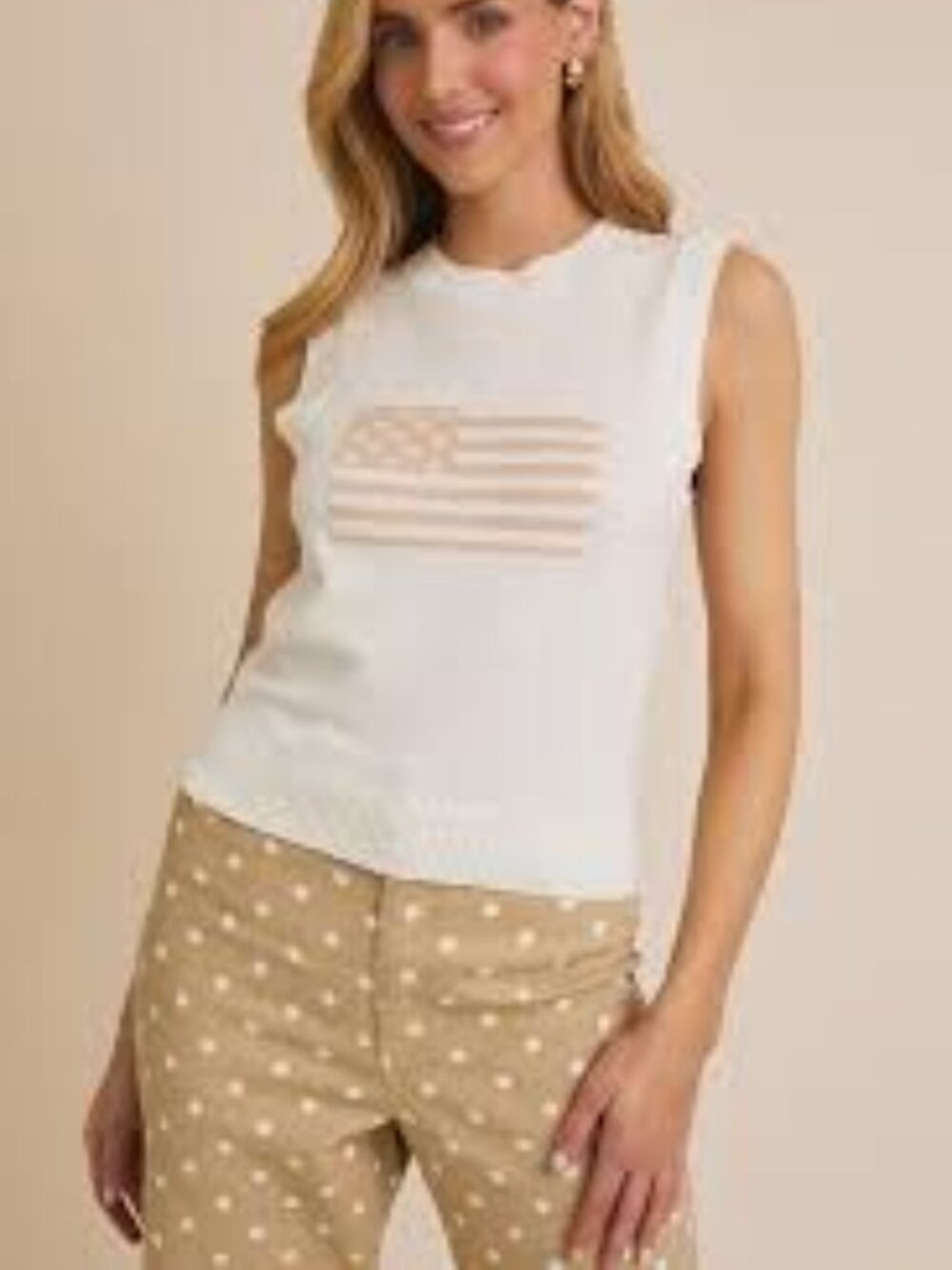 NWT Gilli Cream Sleeveless Knit Sweater Vest with Muted Flag Motif
